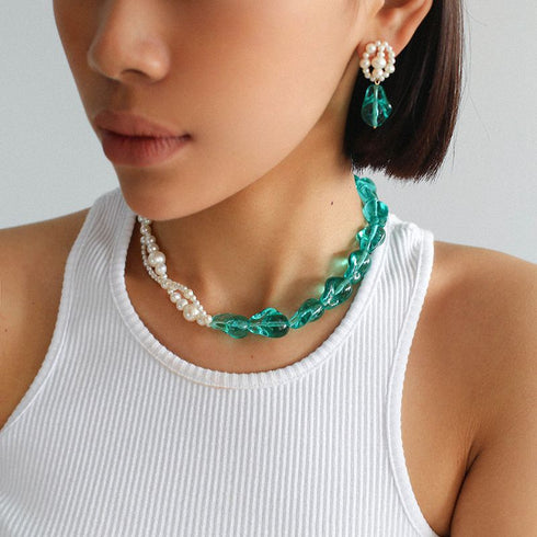 Retro Blue Bold Baroque Pearls Necklace and Earrings (Purchase Individually) - Zafari Studio Jewelry